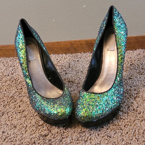 😍 🤤 green sequence glitter pump geometric heels - Picture 5 of 13